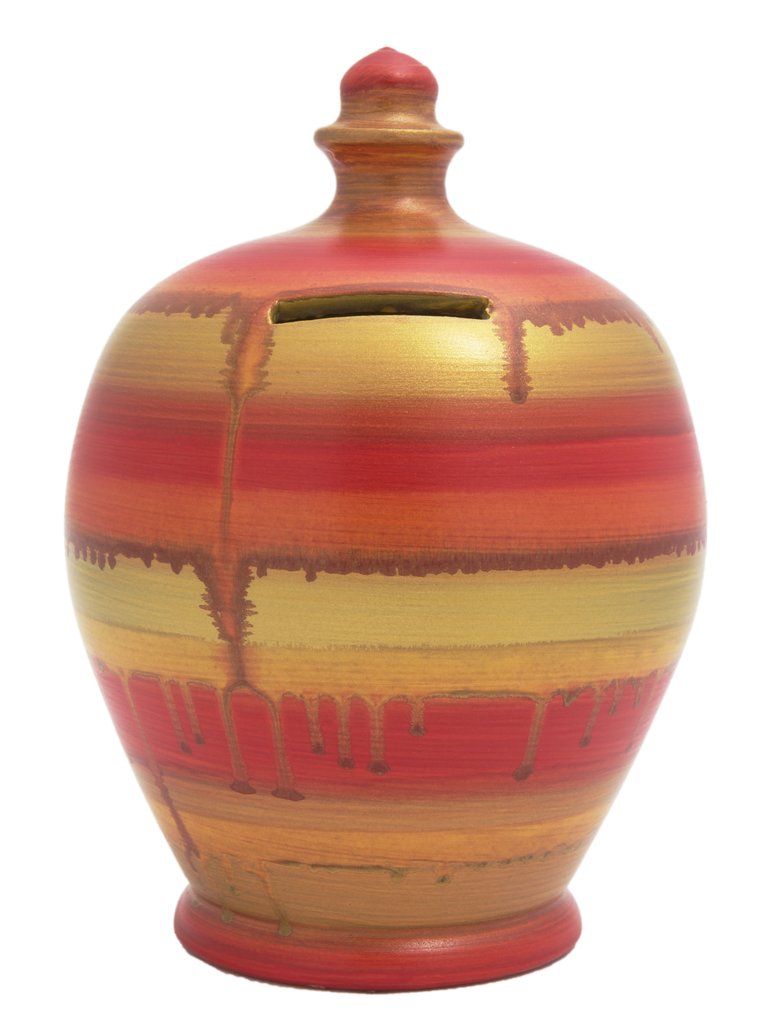 Money Pot (yellow/orange and gold glaze)